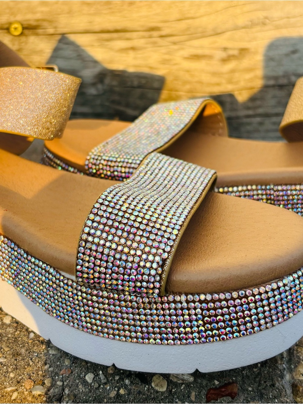 Iridescent Multicolor Crystal Platform Sandals